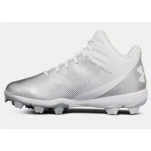 Under Armour Youth Size 6 Leadoff Mid Baseball Cleats White Gray Athletic Shoes